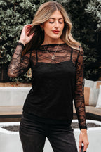Amira Lace Crochet Mesh Slim Fit Long Sleeve Top