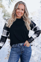 Kayla Sequin Plaid Patchwork Raglan Sleeve Top