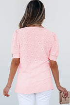 Scarlet Flower Textured Short Sleeve Top