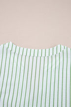 Ashley Stripe Flower Puff Sleeve V Neck Babydoll Blouse