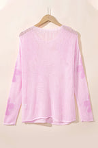 Dulce Big Flower Hollowed Knit Drop Shoulder Sweater