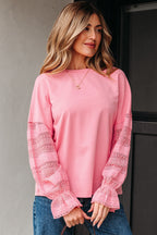 Brielle Lace Ruffled Sleeve Patchwork Loose Sweatshirt