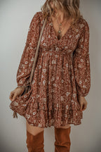 Ashley Boho Floral Puff Sleeve Mini Dress