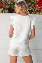 Ocean Bow Jacquard Ruffle Sleeve Short 2pcs Outfit