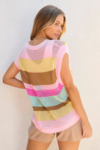 Jamie Stripe Crochet Cap Sleeve Loose Fit Sweater Top