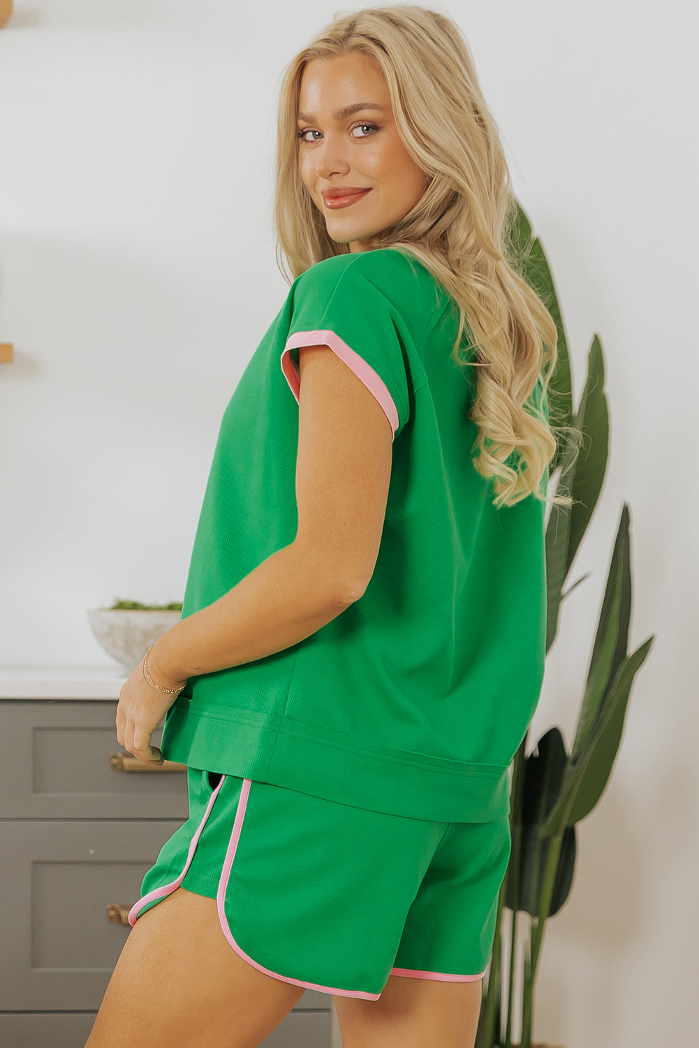 Araceli Two Tone Textured Tee and Shorts Set