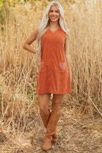 Molly Corduroy Western Embroidered Patched Pocket Mini Dress