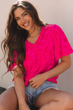 Laurel Leopard Frilly V Neck Short Sleeve Blouse