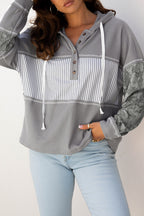 Taytum Patchwork Drawstring Hooded Long Sleeve Top
