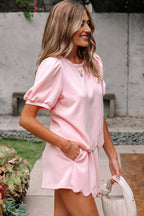 Nova Puff Sleeve Pearl Embellished Scallop Set