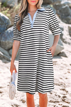 Tiffany V Neck Collared Puff Sleeve T Shirt Dress