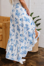 Salma Boho Floral High Waist Ruffle Split Maxi Skirt