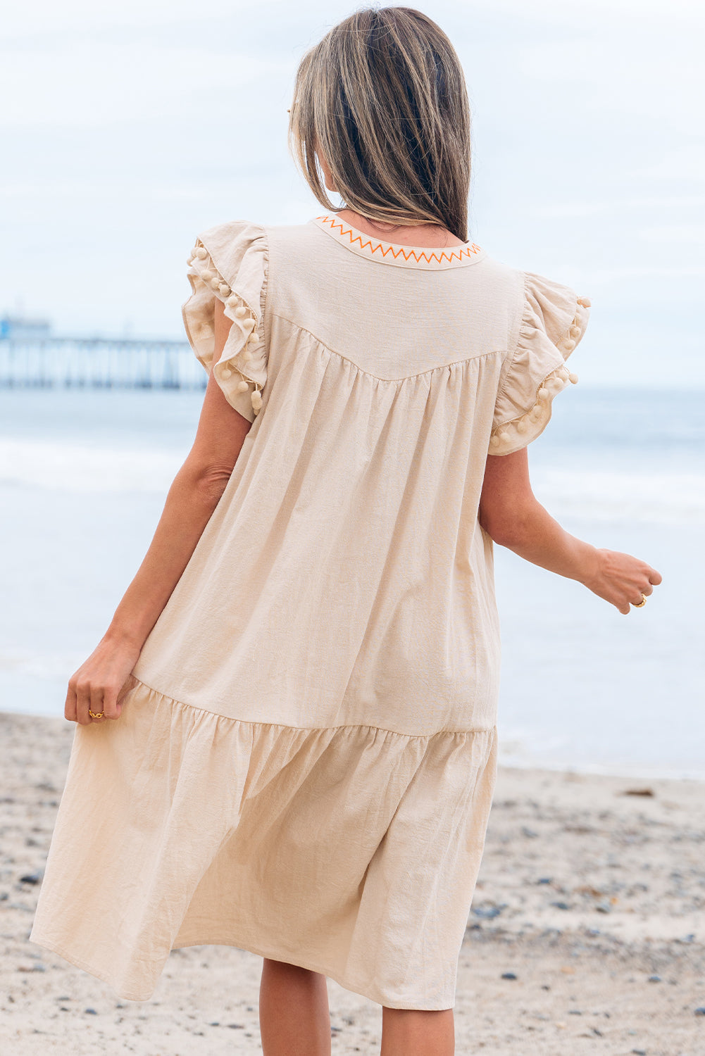 Meredith Embroidery Split Neck Short Dress