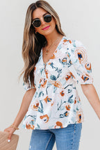 Salome Floral Puff Sleeve V Neck Babydoll Blouse