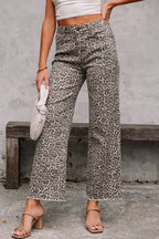 Brianna Leopard Frayed Edge Wide Leg High Waist Jeans