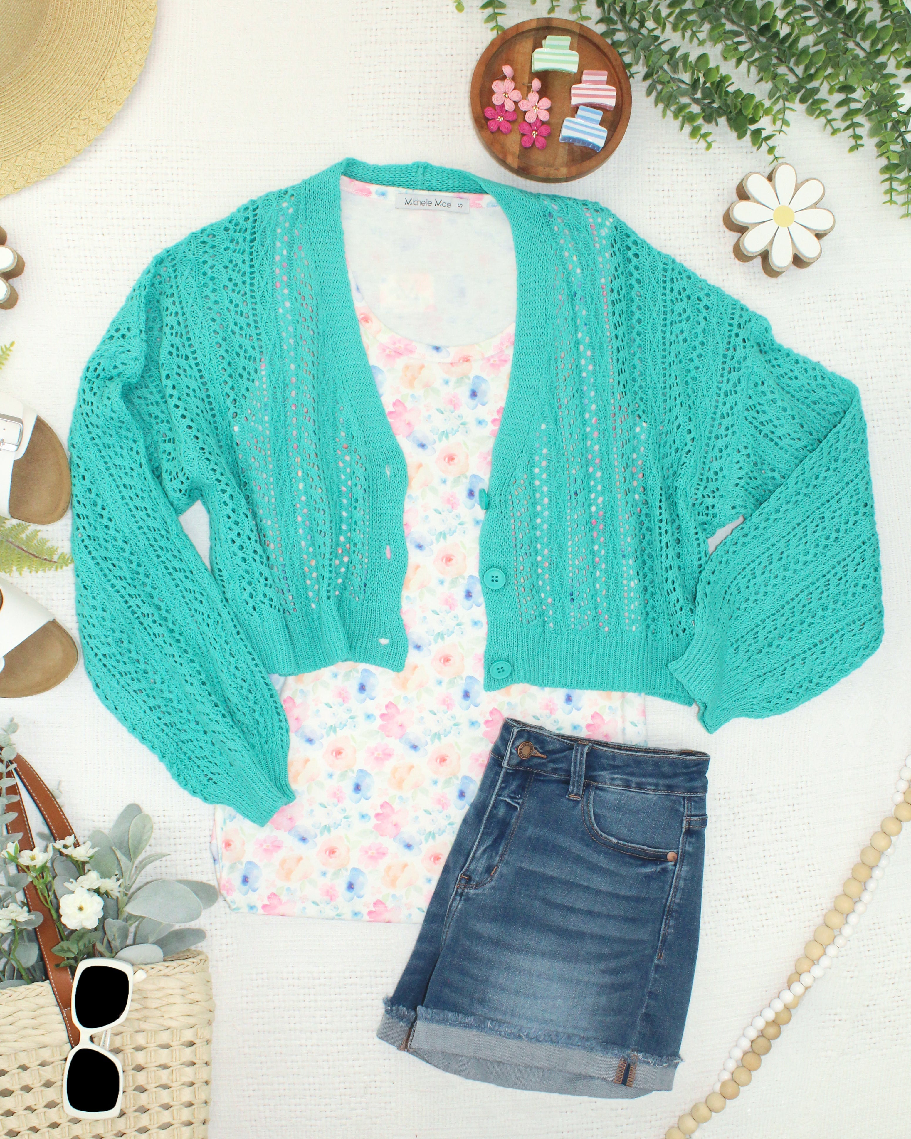 IN STOCK Callie Cropped Cardigan - Aqua FINAL SALE