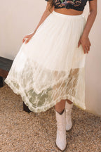 Aliza Lace Cascading Tiered High Waist Maxi Skirt