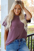 Alessandra Plain Corded Knit Mock Neck T Shirt