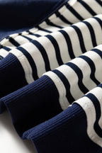 Blue Stripe Contrast Stitched Detail Color Block Patchwork Plus Size Sweatshirt