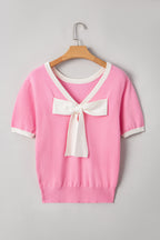 Mercy Bow V-Shape Cut Back Short Sleeve Sweater
