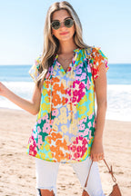 Rosa Flutter Sleeve V Neck Crinkled Blouse