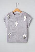 Sara Bowknot Applique Cap Sleeve Sweater