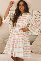 Winnie Bracelet Sleeve Slit Neck Ruffled Loose Dress
