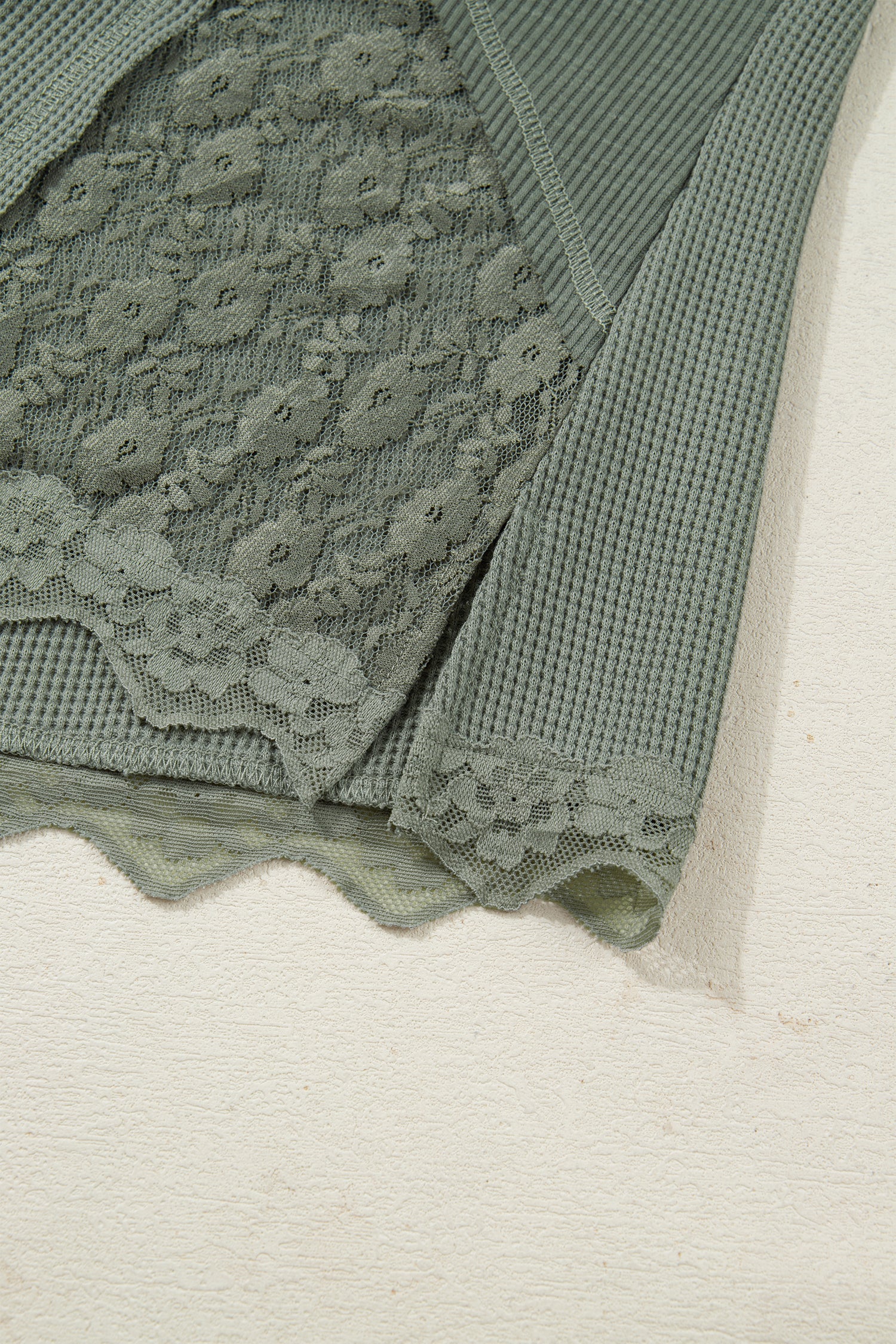 Miriam Ribbed Lace Patchwork Long Sleeve Top