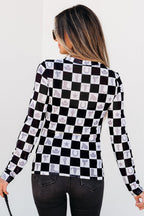Rosalina Pattern Mesh Mock Long Sleeve Top