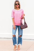 Mercy Bow V-Shape Cut Back Short Sleeve Sweater