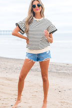 Naya Scallop Lace Trim Ruffle Short Sleeves Top