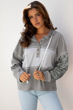 Taytum Patchwork Drawstring Hooded Long Sleeve Top