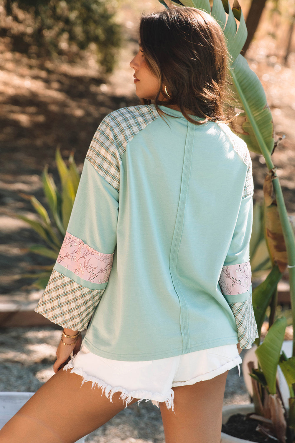 Emilia Plaid Floral Peace Heart Long Sleeve Top