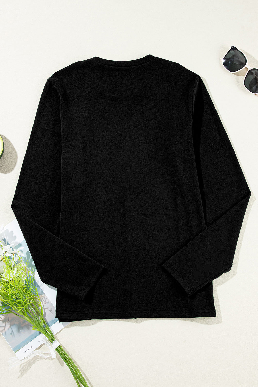 Judith Solid Exposed Seam Long Sleeve Top