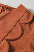 Alyssa Split Neck Scallop Detail Pleated Corduroy Mini Dress