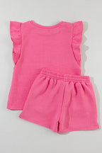 Pearl Textured Ruffled Sleeve Tee and Shorts Set