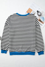 Elliana Stripe Crossed Stitch Drop Shoulder Sweatshirt