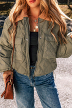 Teddy Collar Flap Pockets Quilted Puffer Jacket