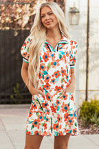 Rayne Floral Split Neck Puff Short Sleeve Tiered Dress