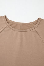 Light French Beige Flower Striped Patchwork Puff Sleeve Loose PLUS Sweatshirt
