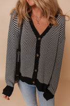 Nylah Stripe Front Herringbone Cardigan