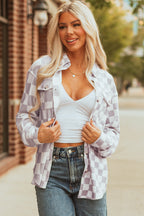 Rebecca Checkerboard Flap Pocket Button Front Shacket