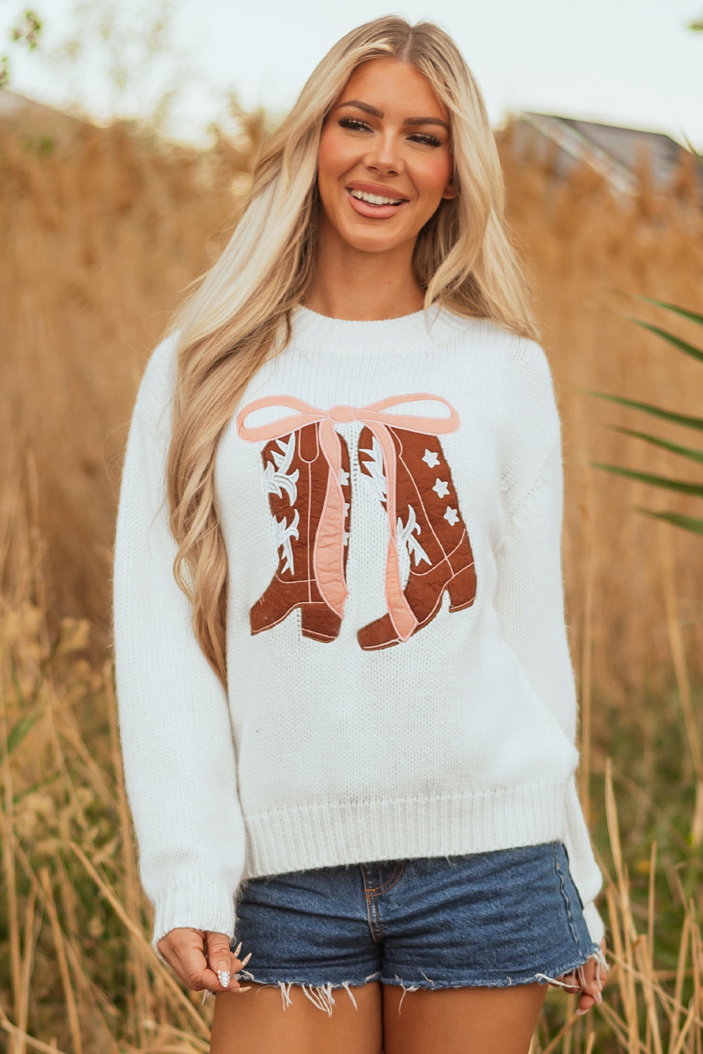 Amanda Embroidered Bow Boots Sweater