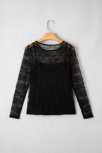 Amira Lace Crochet Mesh Slim Fit Long Sleeve Top