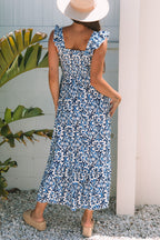 Malka Boho Smocked High Waist Maxi Dress