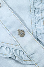 Mazie Mineral Wash Cap Sleeve Frilled Button Up Denim Shirt
