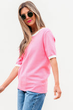 Mercy Bow V-Shape Cut Back Short Sleeve Sweater