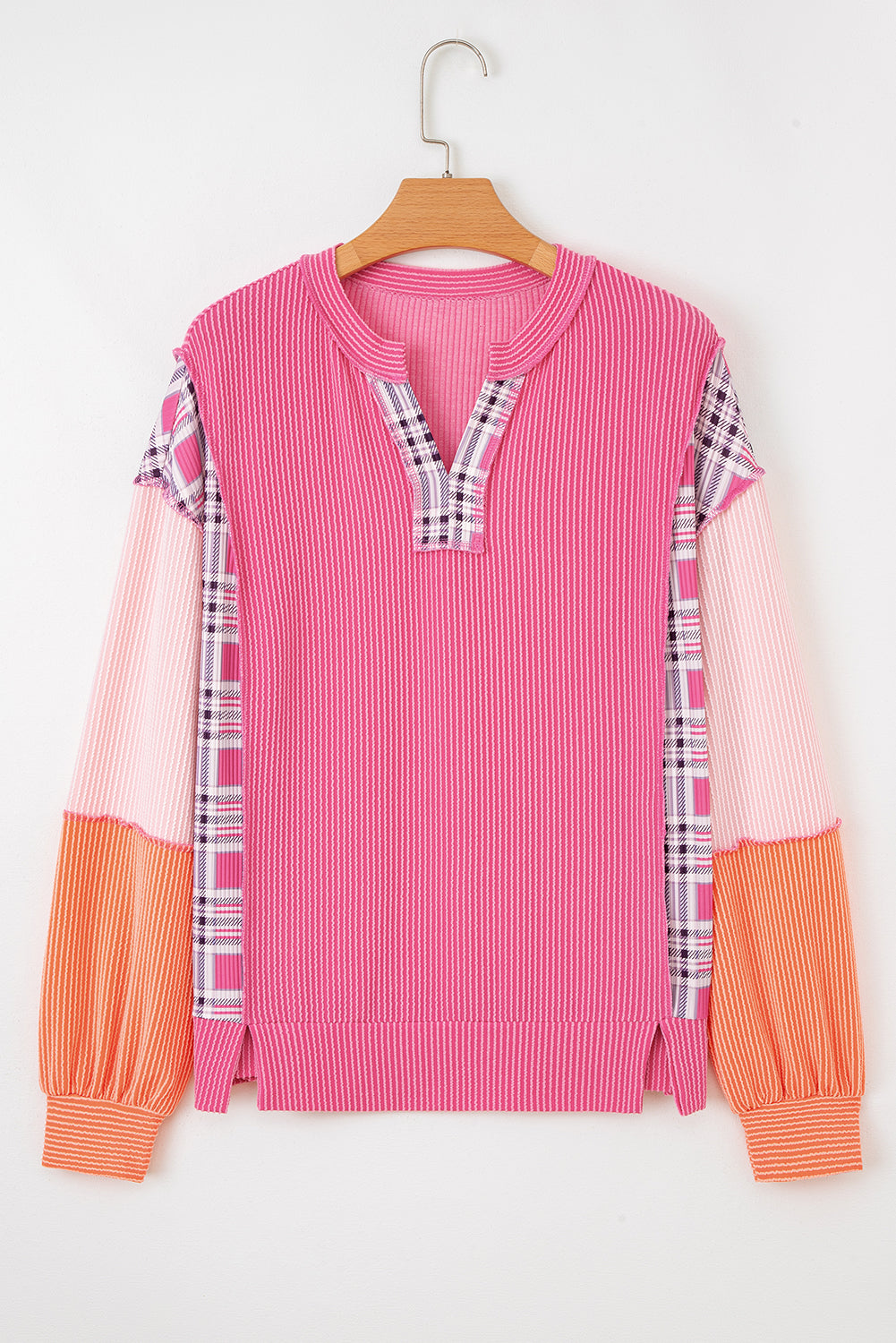 Maddie Texture Colorblock Patchwork Long Sleeve PLUS Top