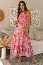 Malaysia Floral Print Shirred One Shoulder Maxi Dress