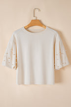 Sylvia Pearled Puff Sleeve Loose Top